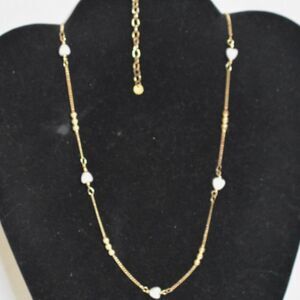 Vintage Small Faux Pearl Hearts Gold Tone Beads/Link Chain 16" Prom Necklace